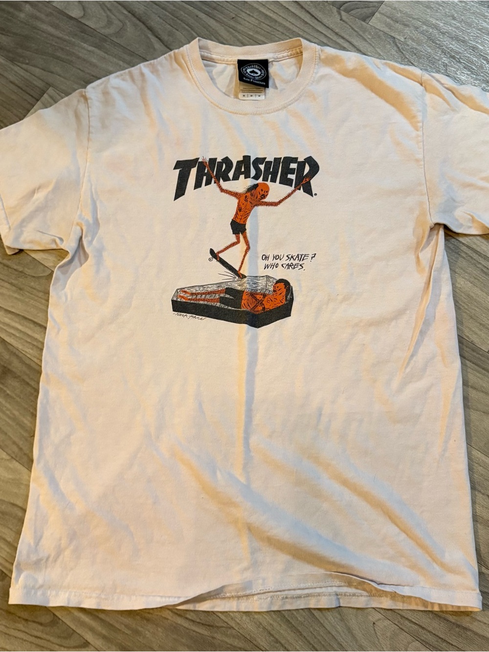 Thrasher Cream Short Sleeve Tee with Orange & Black Skate Graphic